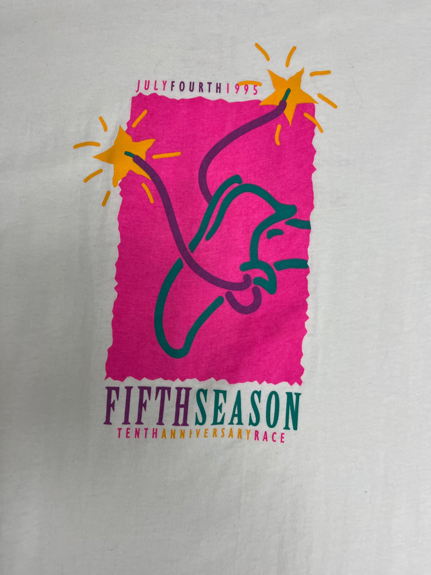 July 4th Fifth Season Race Graphic Tee| Size X-Large | Vintage 1990s Single Stitch Promotional White T-Shirt | Free Shipping to USA |