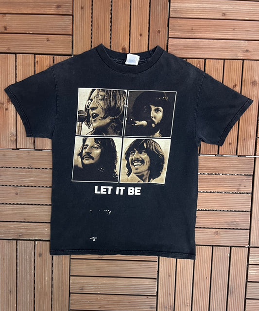 The Beatles Let It Be Graphic Tee | Size Medium | Vintage 2000s Retro Rock Band Music Black T-Shirt |