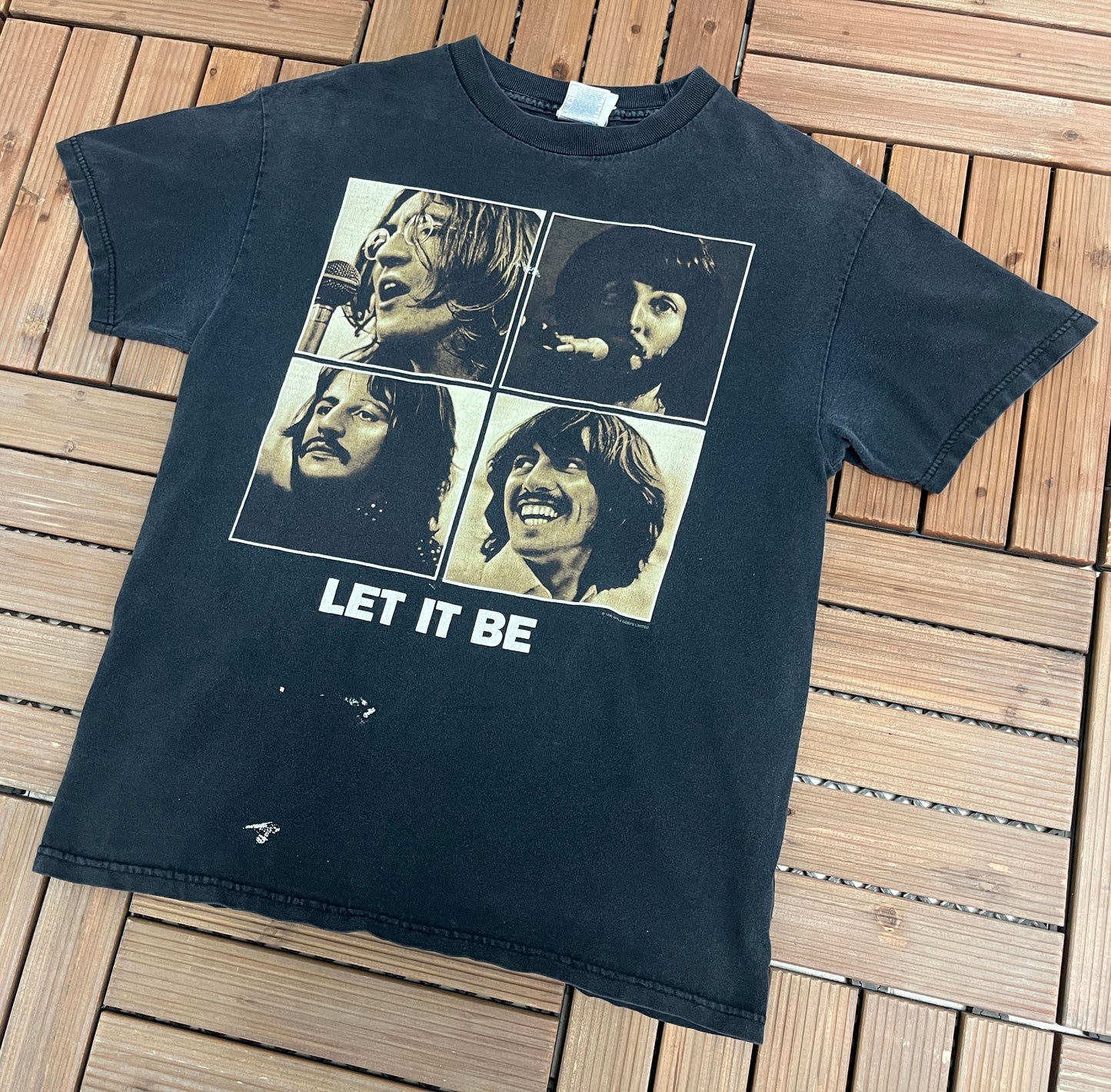 The Beatles Let It Be Graphic Tee | Size Medium | Vintage 2000s Retro Rock Band Music Black T-Shirt |