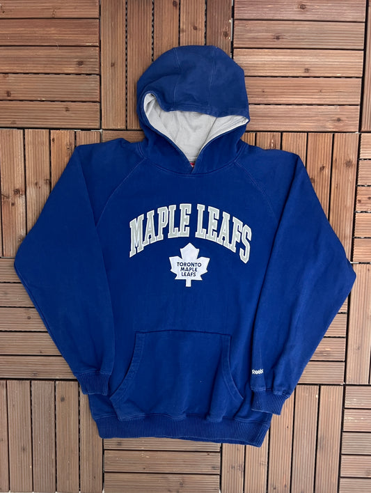 Toronto Maple Leafs Stitched Graphic Hoodie | Size X-Large | Vintage 2000s Reebok NHL Hockey Blue Sweatshirt | Free Shipping to USA |