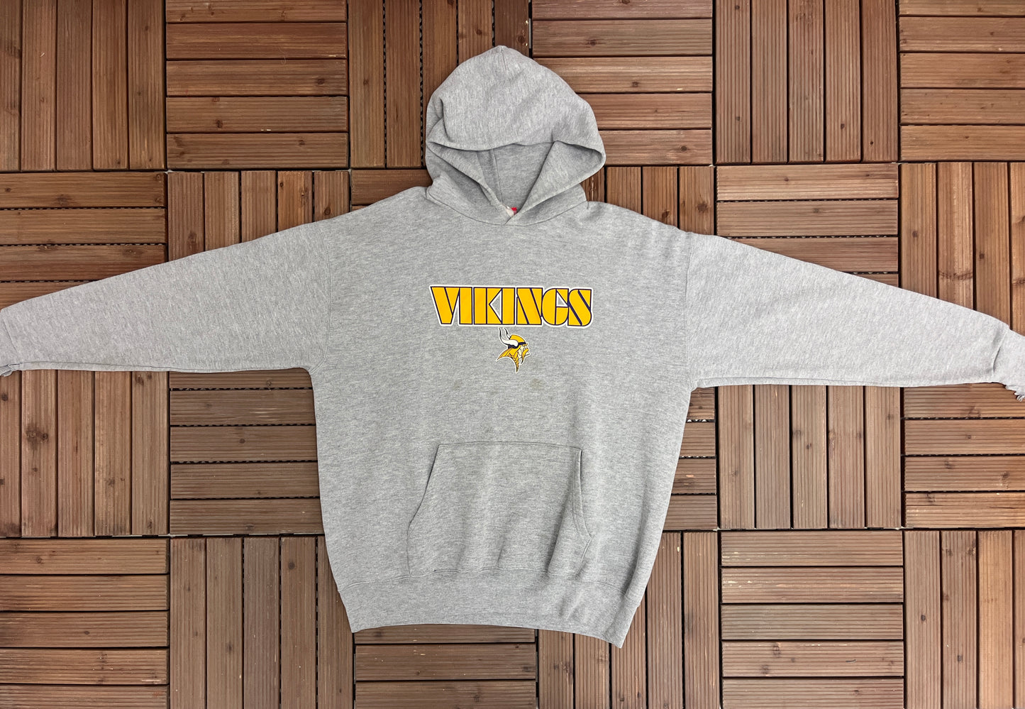 Minnesota Vikings Graphic Hoodie | Size Large | Vintage 2000s NFL Football Grey Sweatshirt | NFL Tag | Free Shipping to USA |