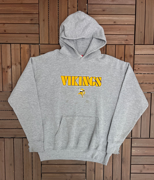 Minnesota Vikings Graphic Hoodie | Size Large | Vintage 2000s NFL Football Grey Sweatshirt | NFL Tag | Free Shipping to USA |