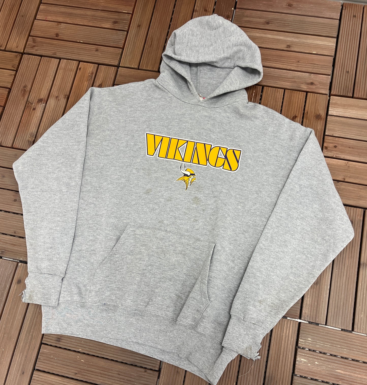 Minnesota Vikings Graphic Hoodie | Size Large | Vintage 2000s NFL Football Grey Sweatshirt | NFL Tag | Free Shipping to USA |