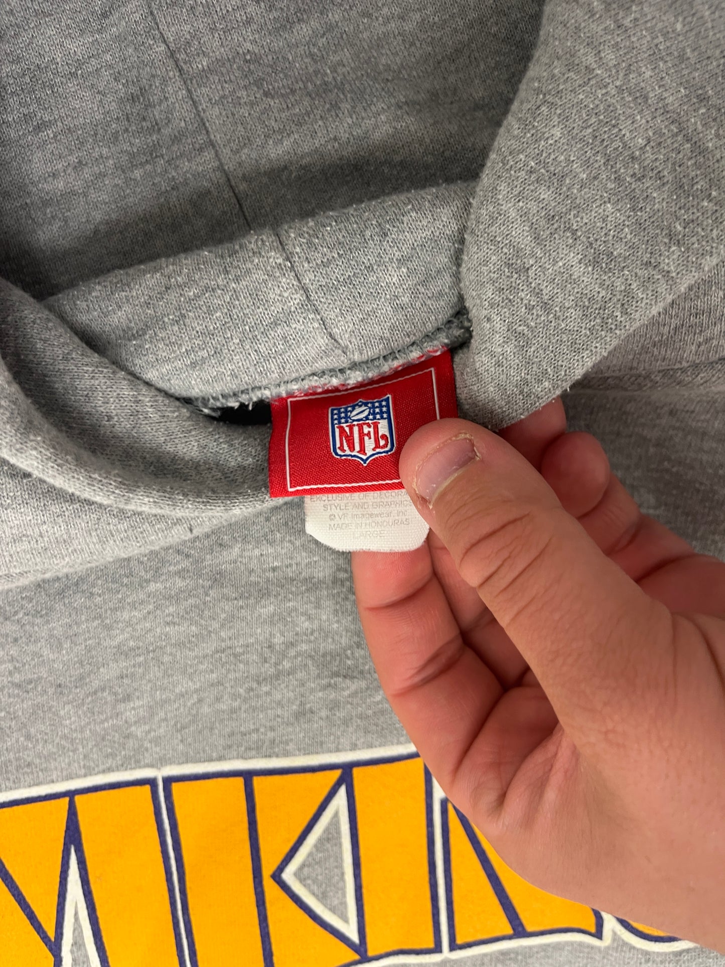 Minnesota Vikings Graphic Hoodie | Size Large | Vintage 2000s NFL Football Grey Sweatshirt | NFL Tag | Free Shipping to USA |