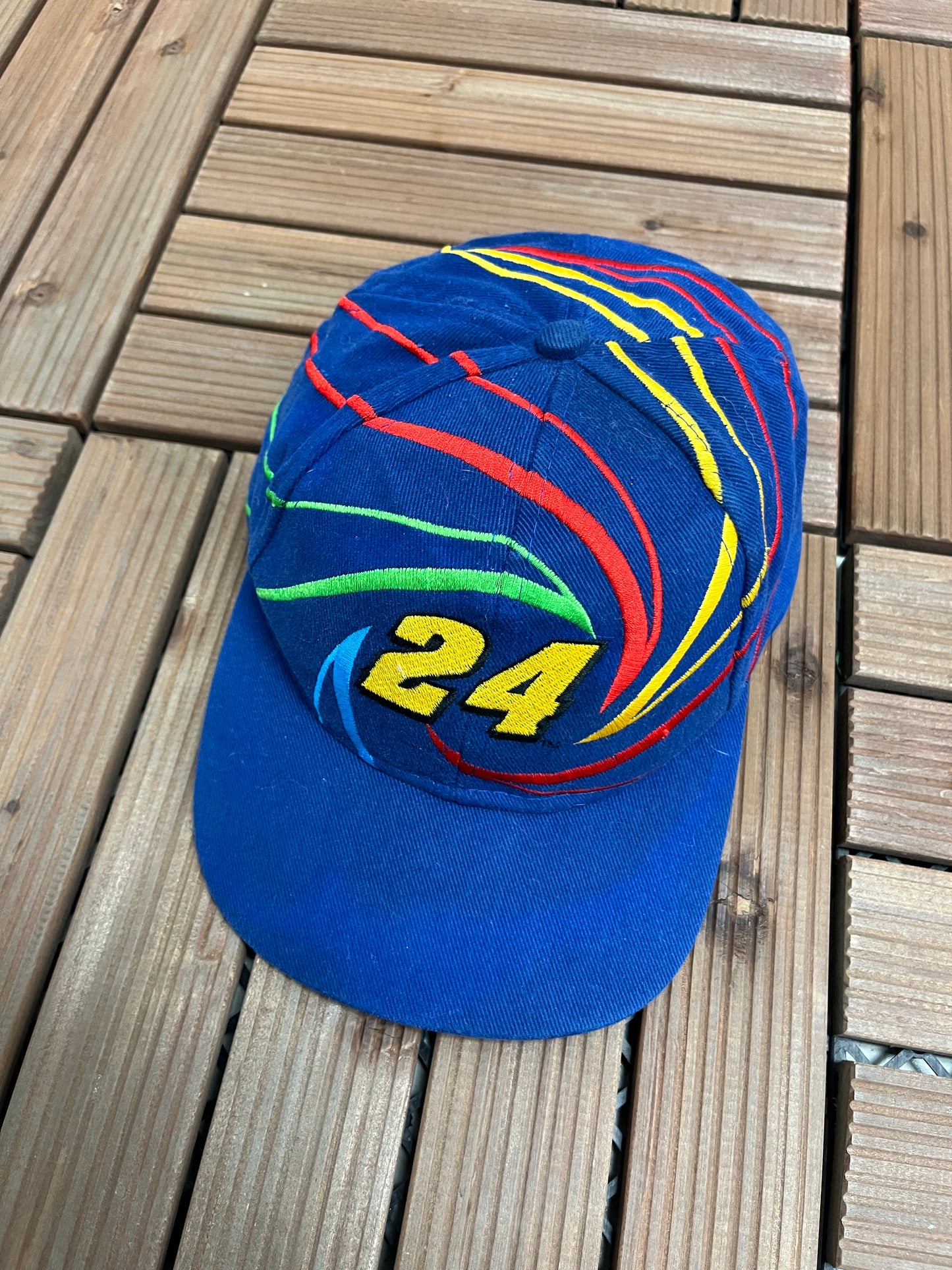 Jeff Gordon NASCAR Embroidered Graphic Hat | Snap Back | Vintage 2000s Racing Blue & Red Cap |