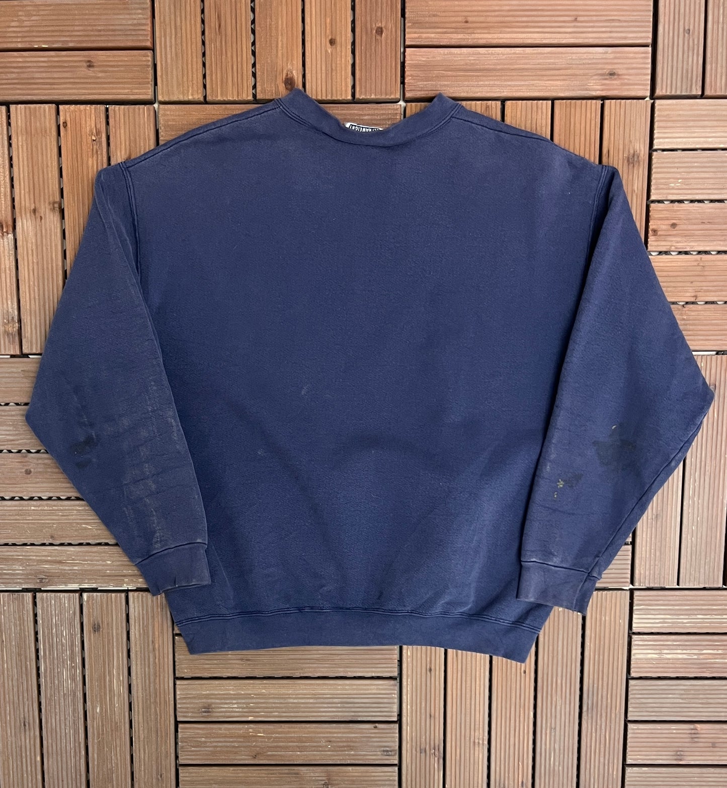 Boston Globe Embroidered Graphic Crewneck | Size Large | Vintage 1990s Promotional Blue Sweater |