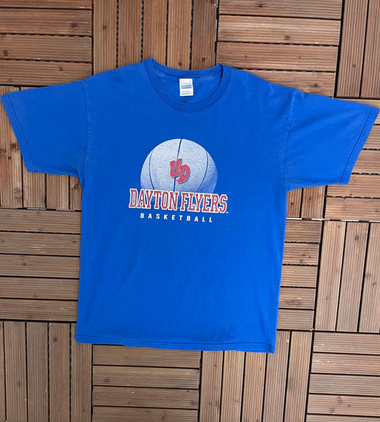 Dayton Flyers Basketball Graphic Tee | Size Large | Vintage 2000s College Sports Blue T-Shirt | Free Shipping to USA |