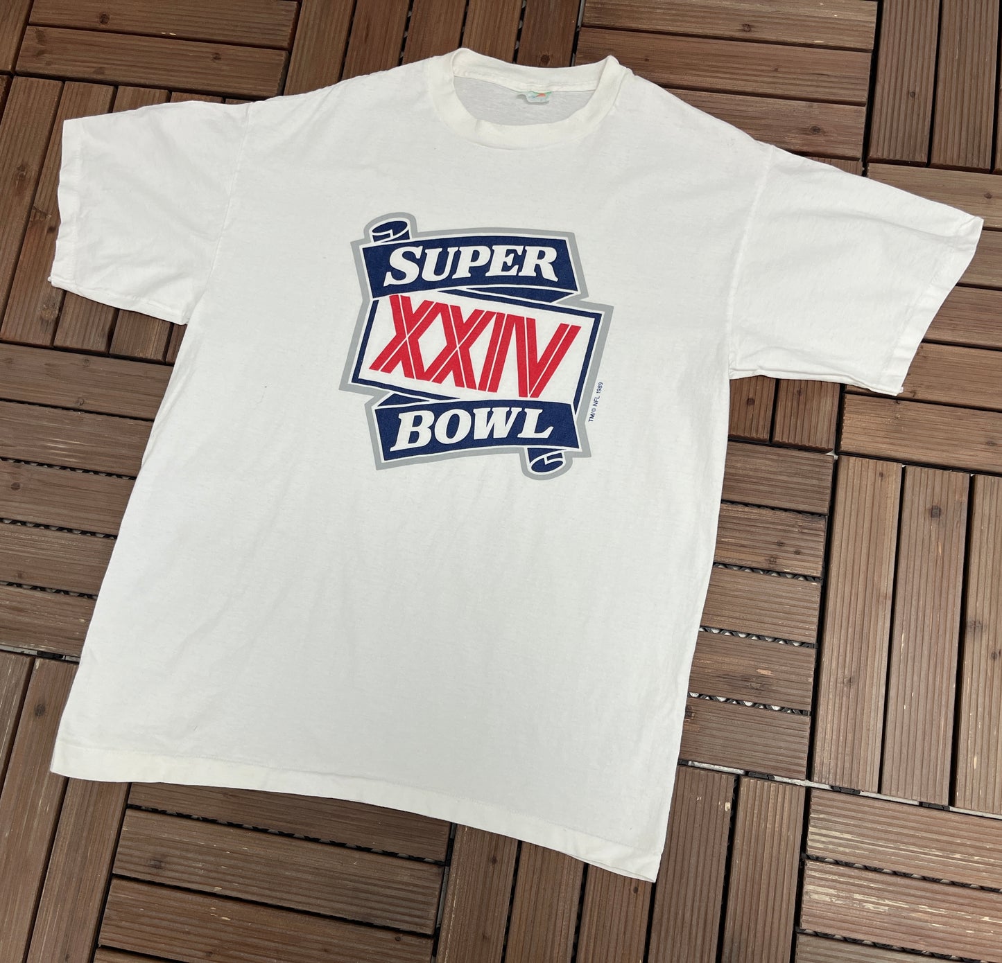 Super Bowl XXIV Graphic Tee | Size X-Large | Vintage 1980s NFL Football White T-Shirt |
