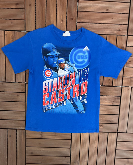 Chicago Cubs Starlin Castro Graphic Tee | Size Small | Vintage 2000s Adidas Branded MLB Baseball Blue T-Shirt | Free Shipping to USA |