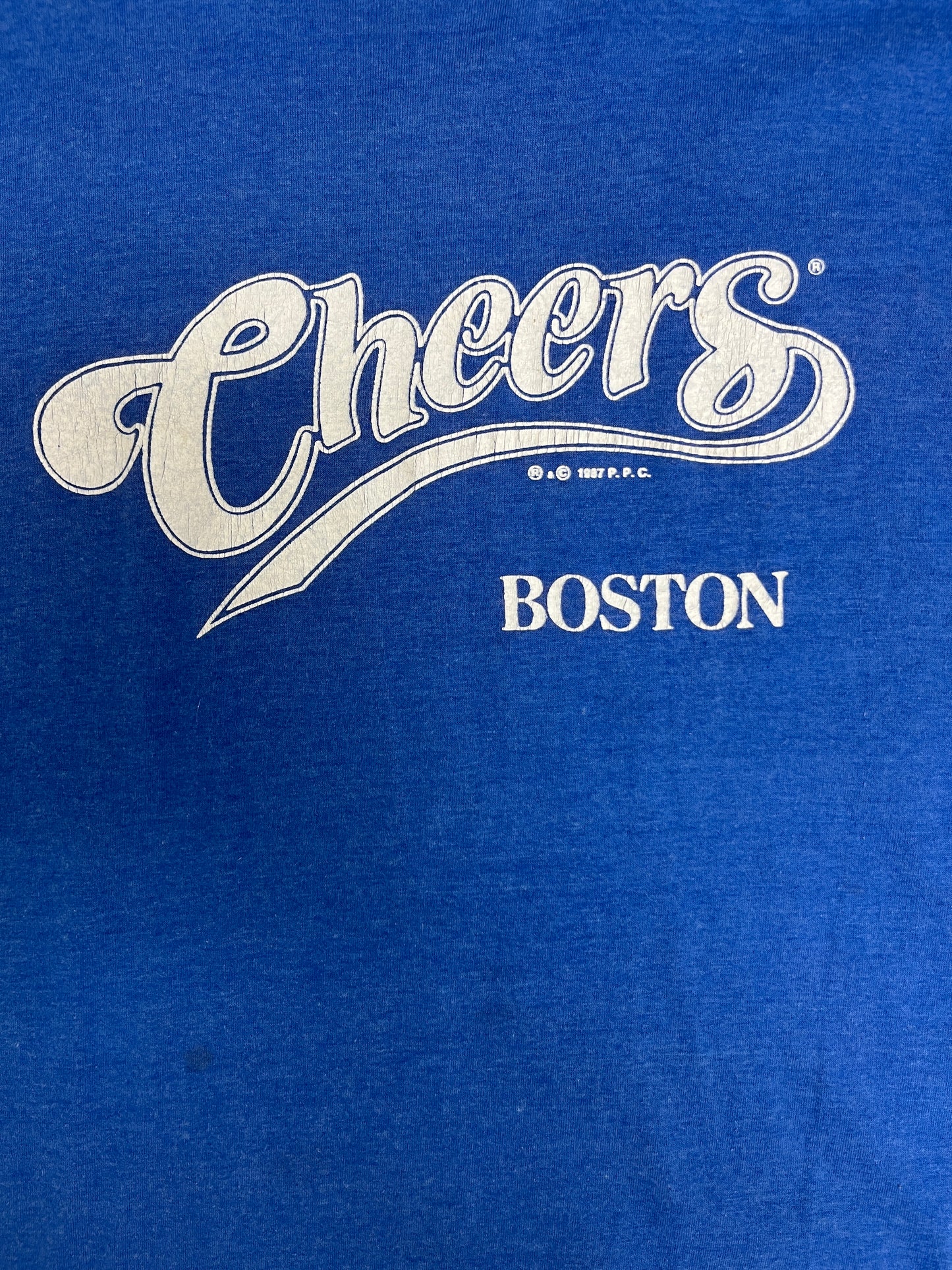 Cheers Boston Graphic Tee | Size X-Large | Vintage 1980s Television Series Blue T-Shirt |