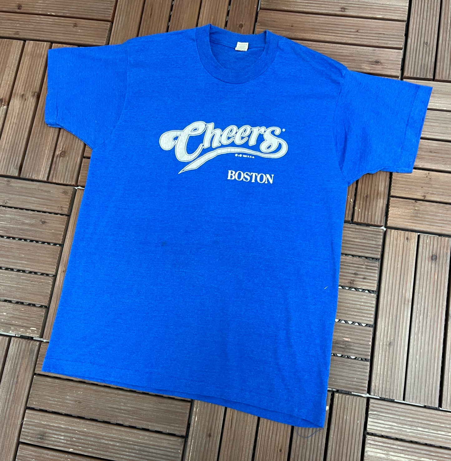 Cheers Boston Graphic Tee | Size X-Large | Vintage 1980s Television Series Blue T-Shirt |