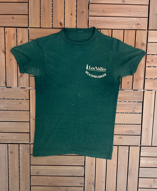 Lee Valley Woodworker Graphic Tee | Size Small | Vintage 1990s Single Stitch Green T-Shirt |