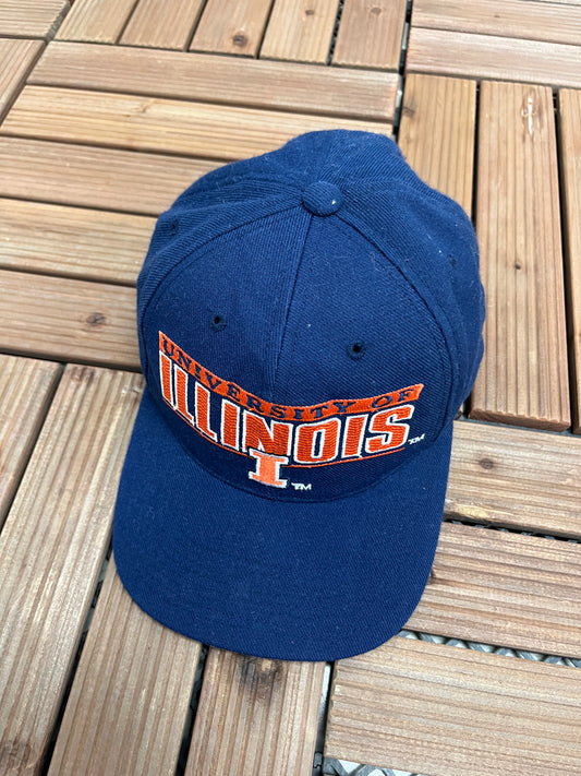 Illinois Fighting Illini Stitched Graphic Hat | Snap Back | Vintage 1990s College Sports Blue Cap |