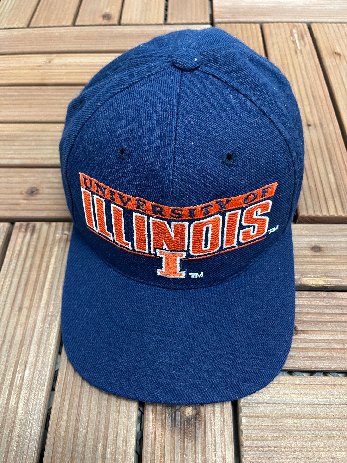 Illinois Fighting Illini Stitched Graphic Hat | Snap Back | Vintage 1990s College Sports Blue Cap |