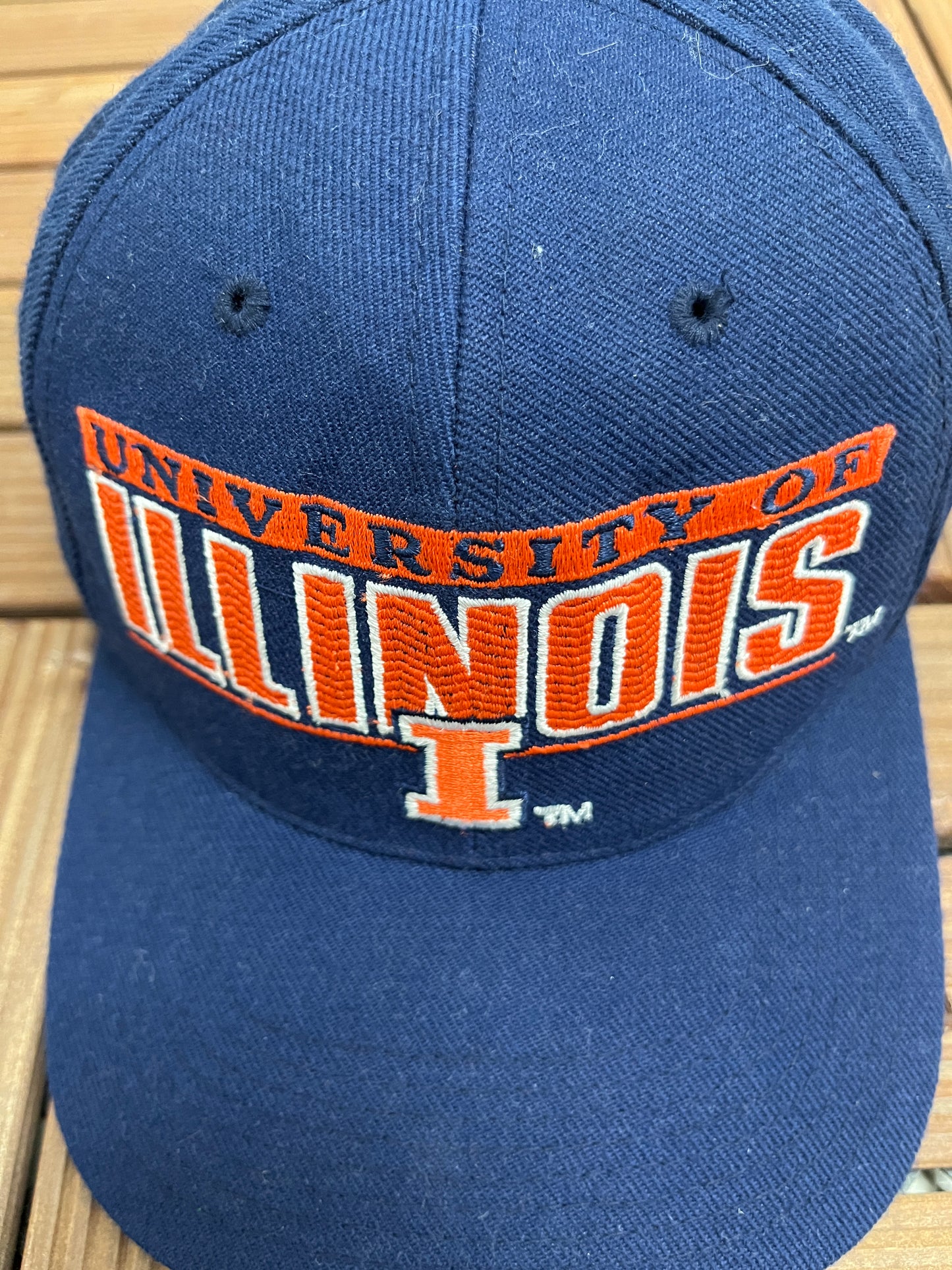 Illinois Fighting Illini Stitched Graphic Hat | Snap Back | Vintage 1990s College Sports Blue Cap |