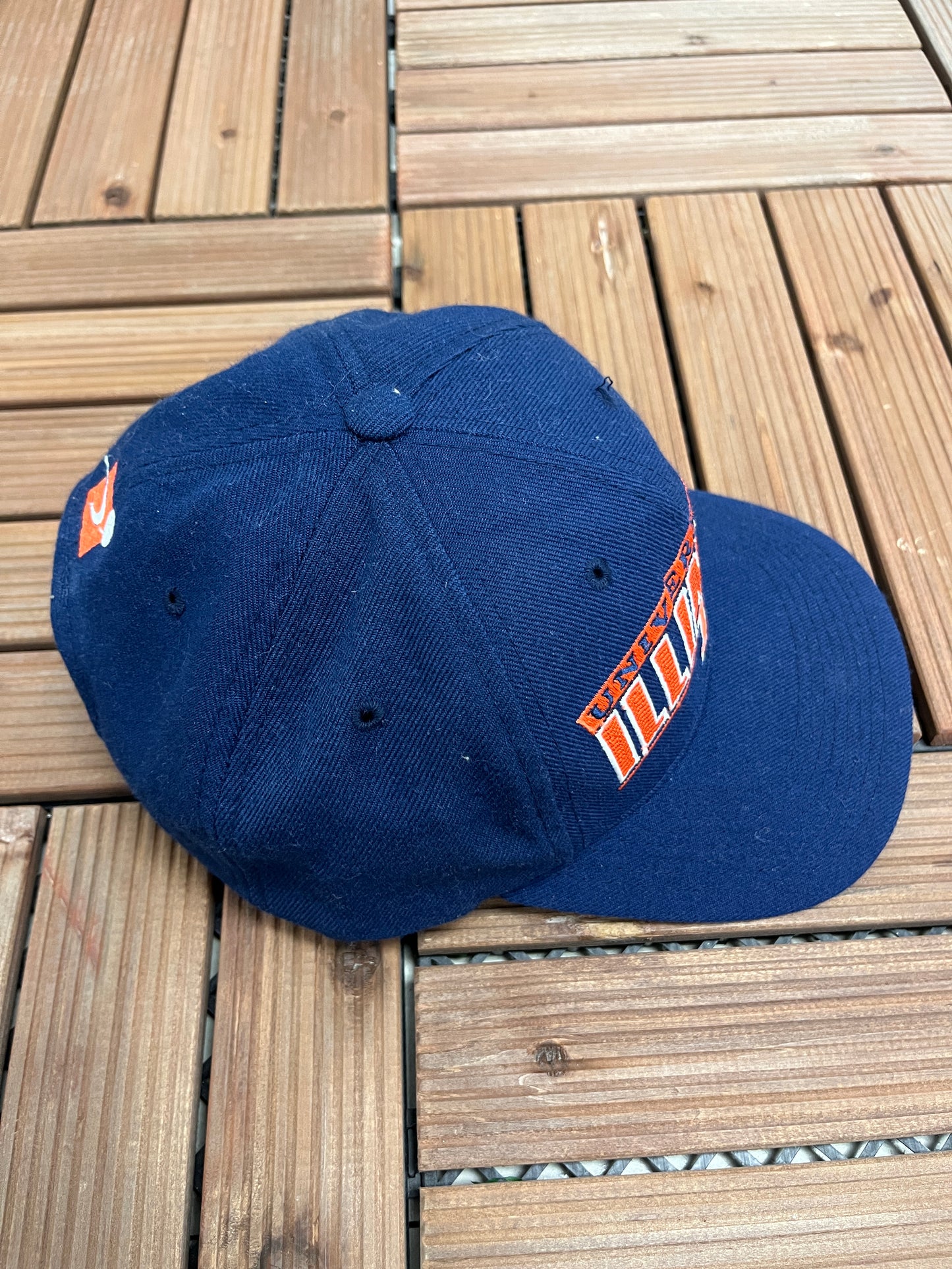 Illinois Fighting Illini Stitched Graphic Hat | Snap Back | Vintage 1990s College Sports Blue Cap |