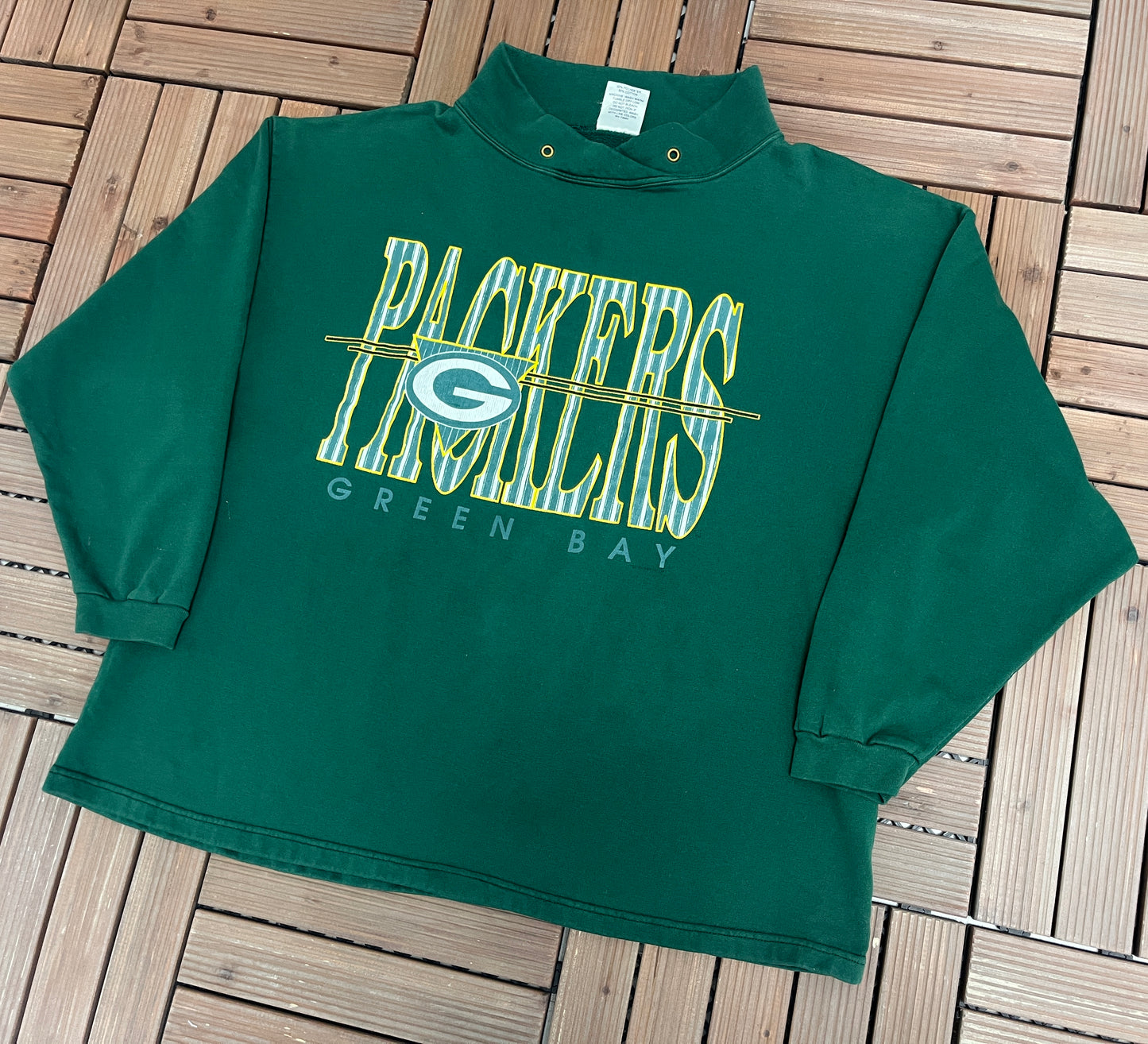 Green Bay Packers Graphic Crewneck | One Size Fits Most | Vintage 1990s NFL Football Green Sweater |