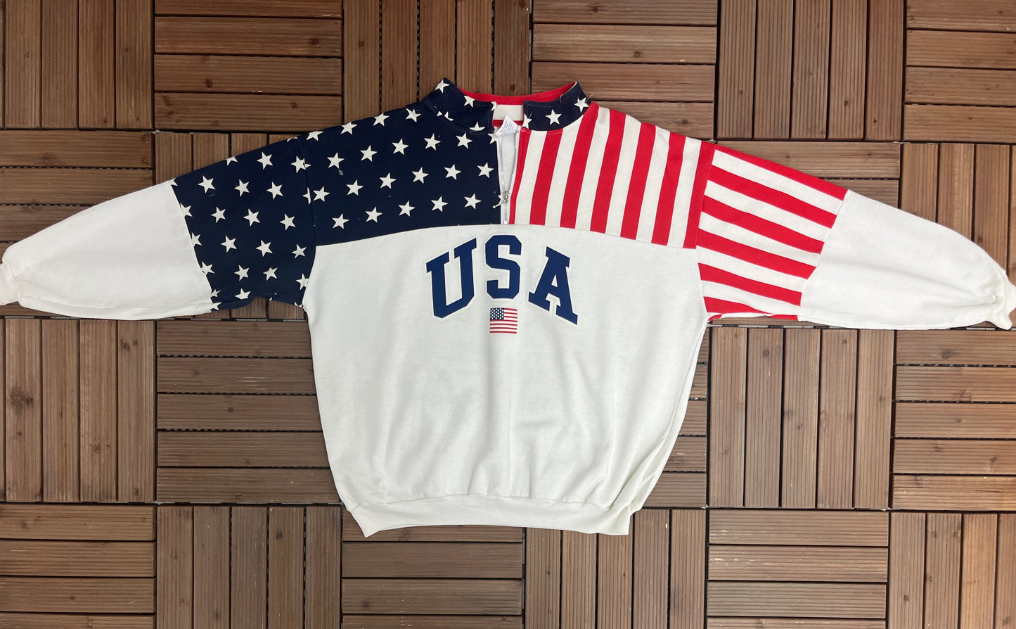 USA Stars & Stripes Graphic Sweater | Size XX-Large | Vintage 1990s American Flag White Sweatshirt | Made in USA | Free Shipping to America|