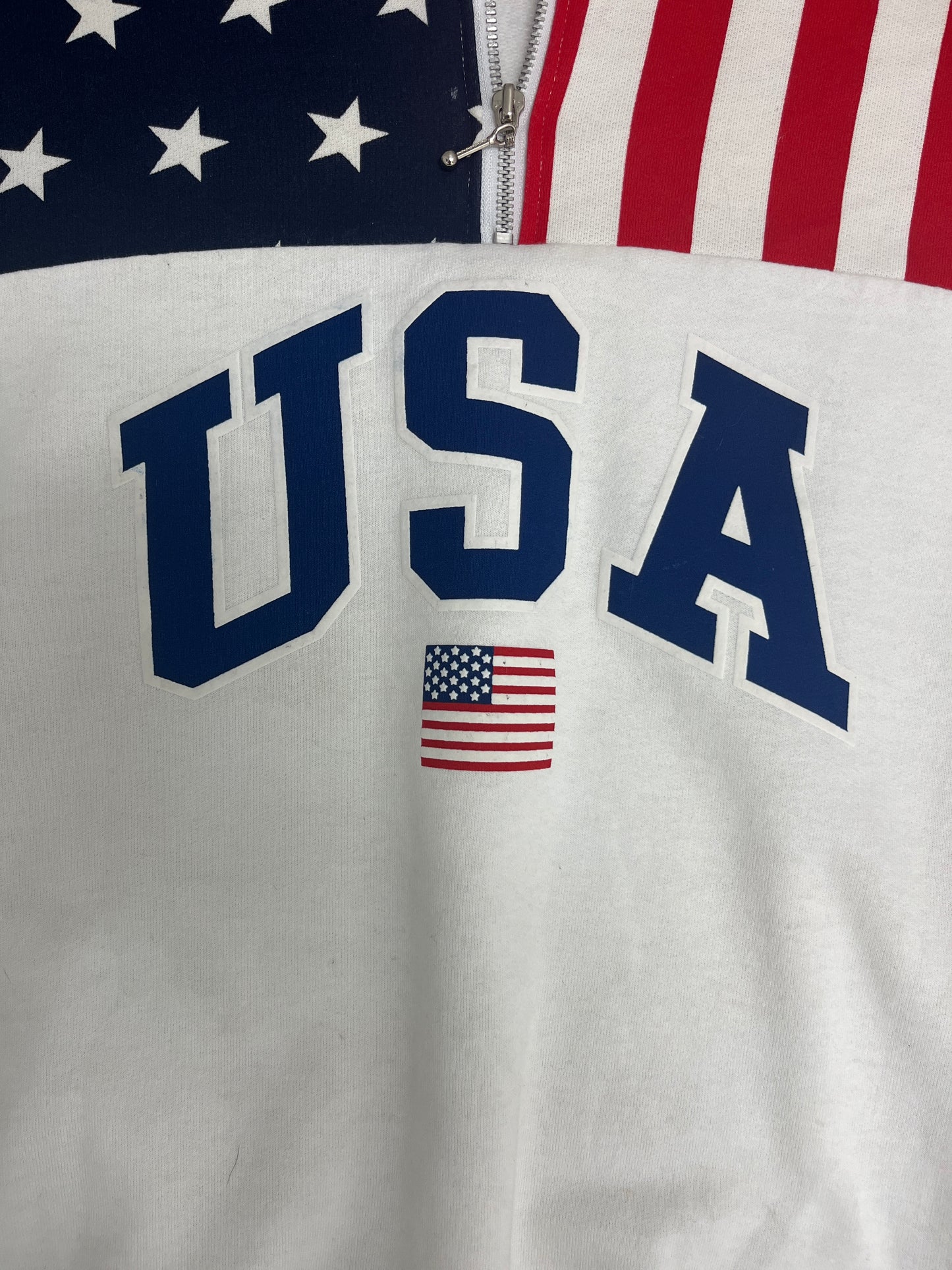 USA Stars & Stripes Graphic Sweater | Size XX-Large | Vintage 1990s American Flag White Sweatshirt | Made in USA | Free Shipping to America|