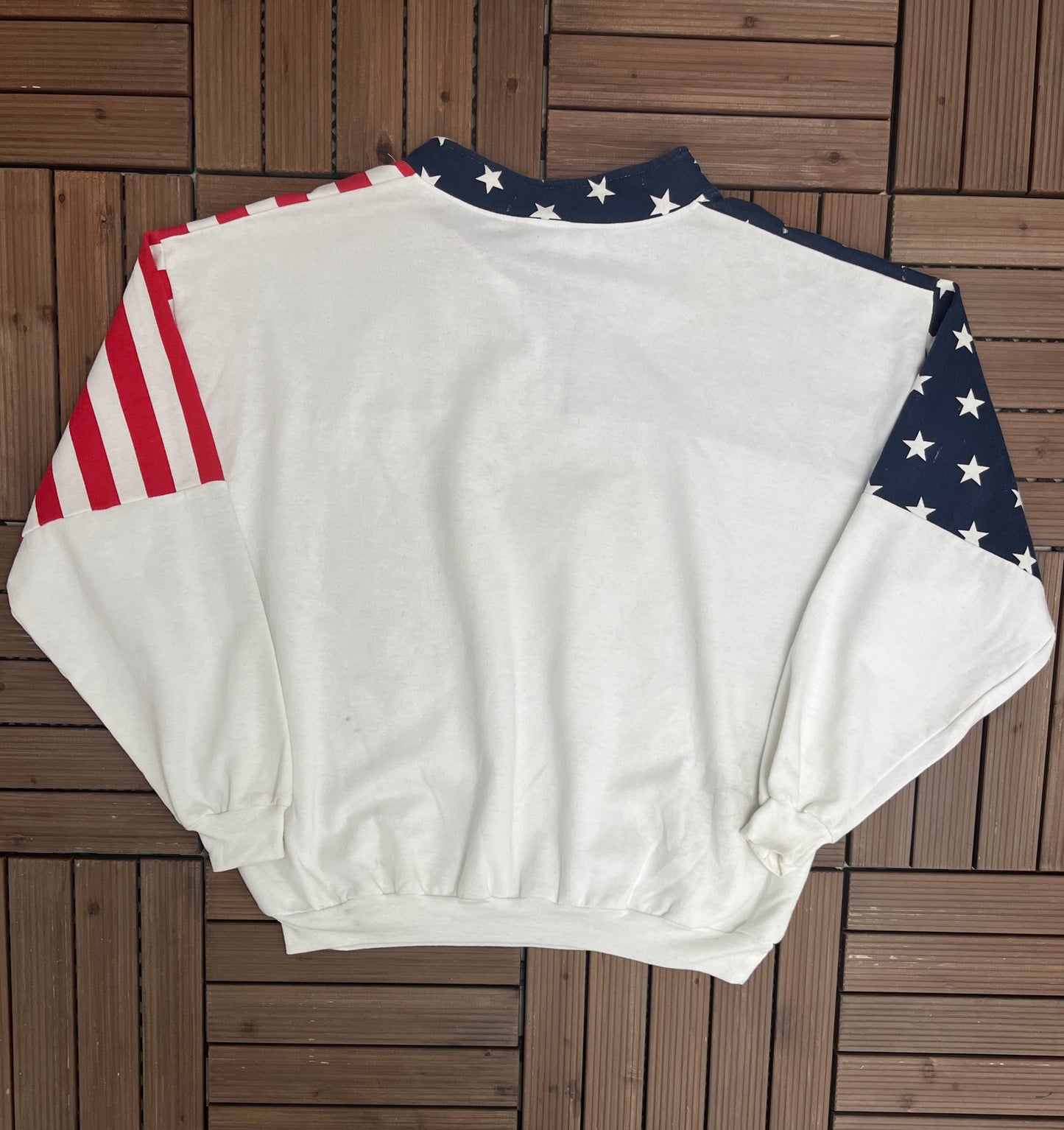 USA Stars & Stripes Graphic Sweater | Size XX-Large | Vintage 1990s American Flag White Sweatshirt | Made in USA | Free Shipping to America|