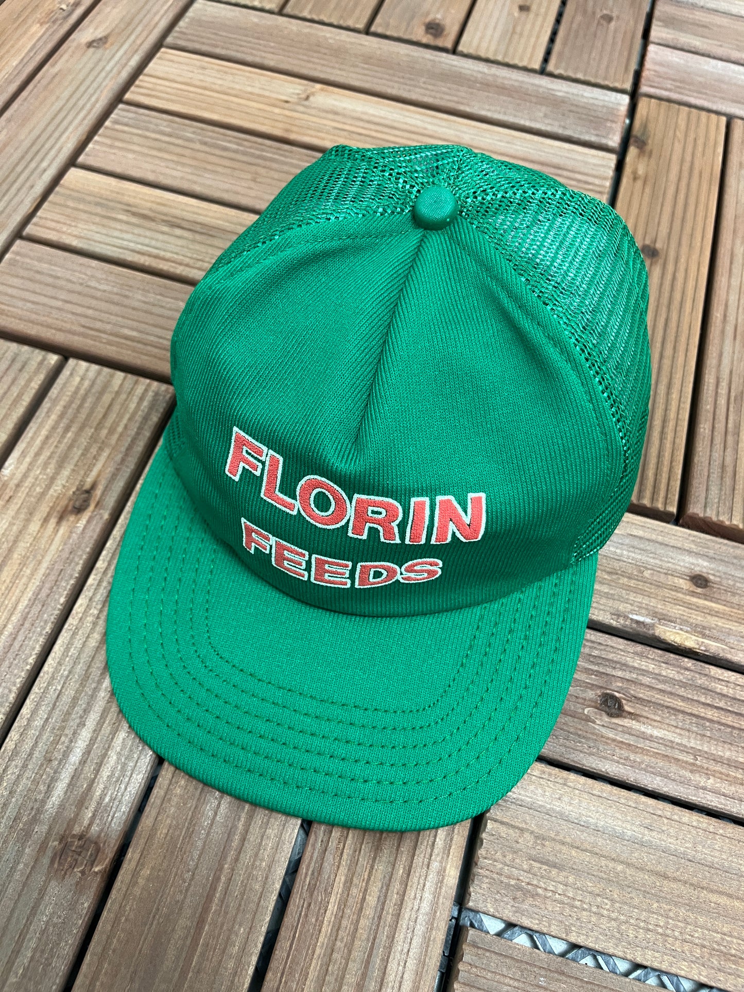 Florin Feeds Graphic Hat | Adjustable With Snap Back | Vintage 1990s Promotional Green Trucker Cap | Free Shipping to USA|