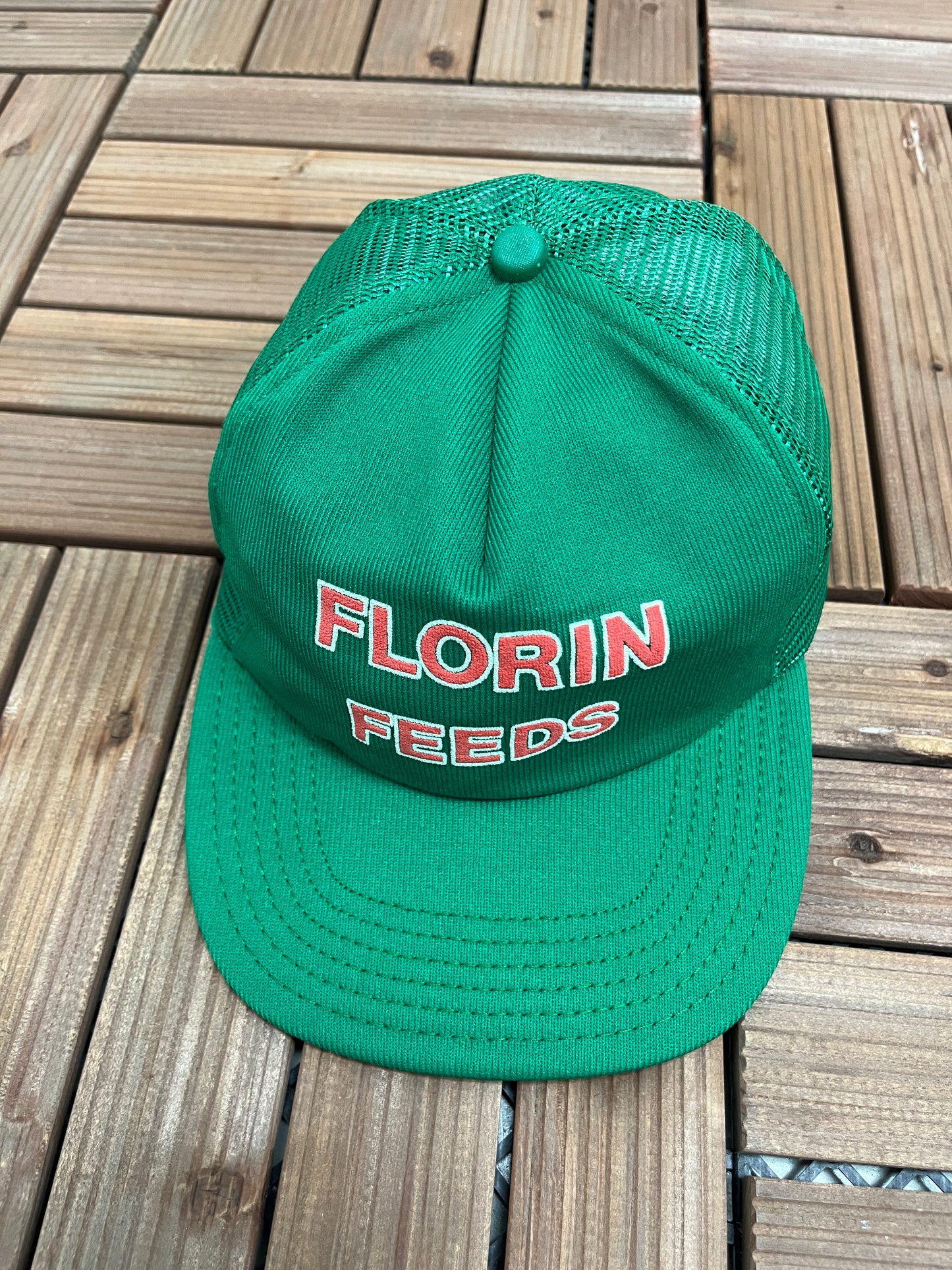 Florin Feeds Graphic Hat | Adjustable With Snap Back | Vintage 1990s Promotional Green Trucker Cap | Free Shipping to USA|