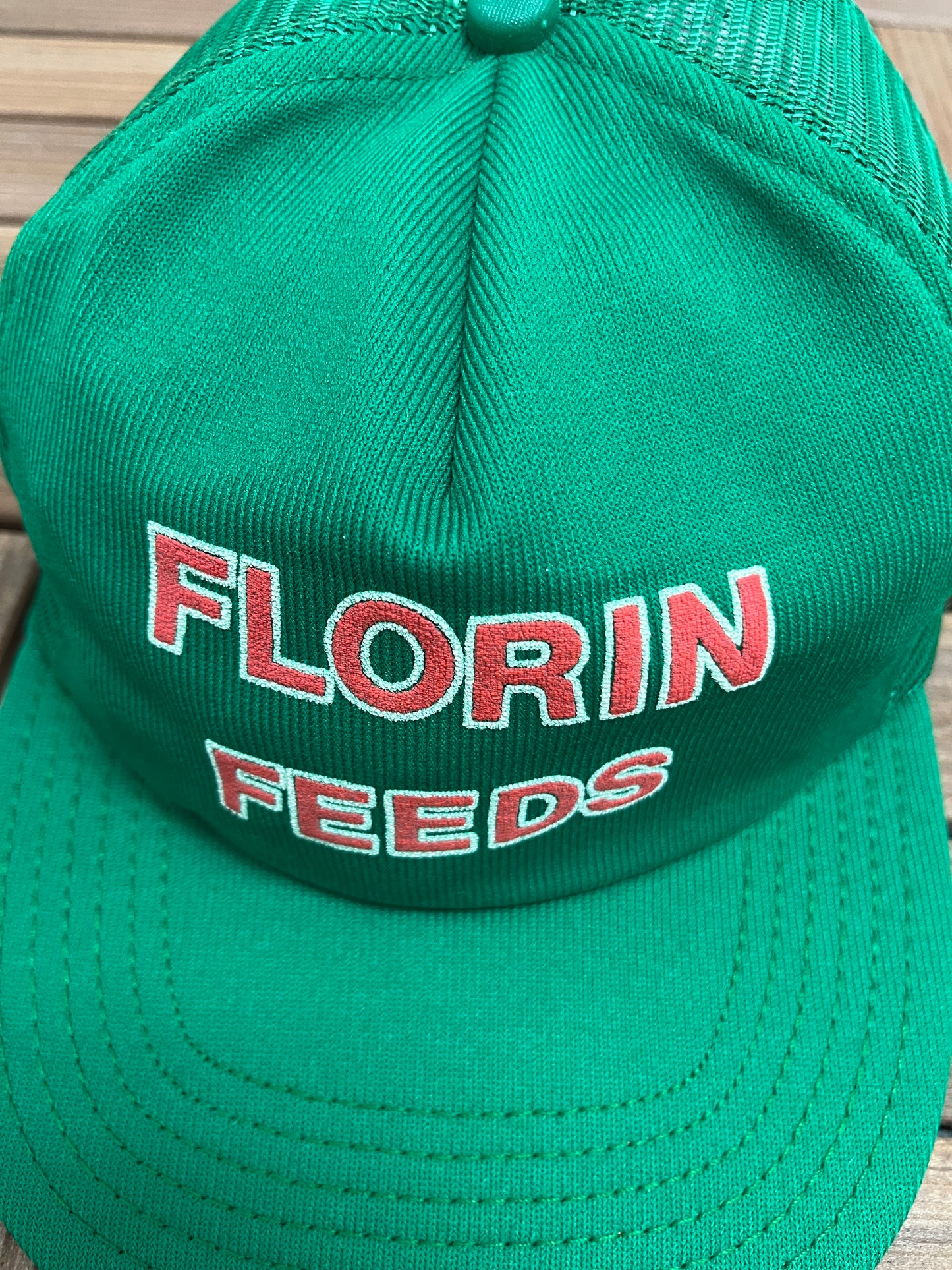 Florin Feeds Graphic Hat | Adjustable With Snap Back | Vintage 1990s Promotional Green Trucker Cap | Free Shipping to USA|