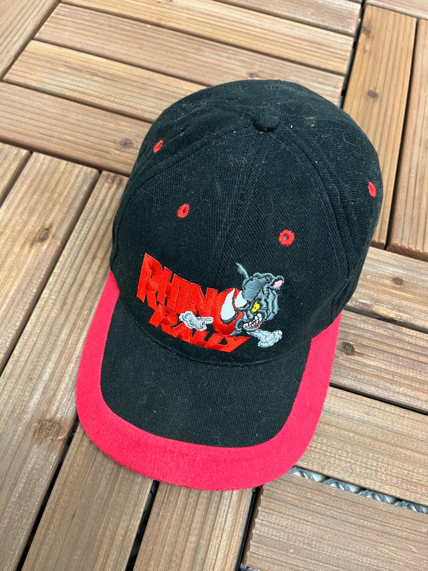 Rhino Rally Busch Gardens Graphic Hat | Metal Clasp Adjustable | Vintage 2000s Promotional Black Cap | Free Shipping to USA |