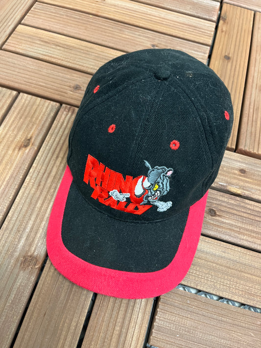 Rhino Rally Busch Gardens Graphic Hat | Metal Clasp Adjustable | Vintage 2000s Promotional Black Cap | Free Shipping to USA |