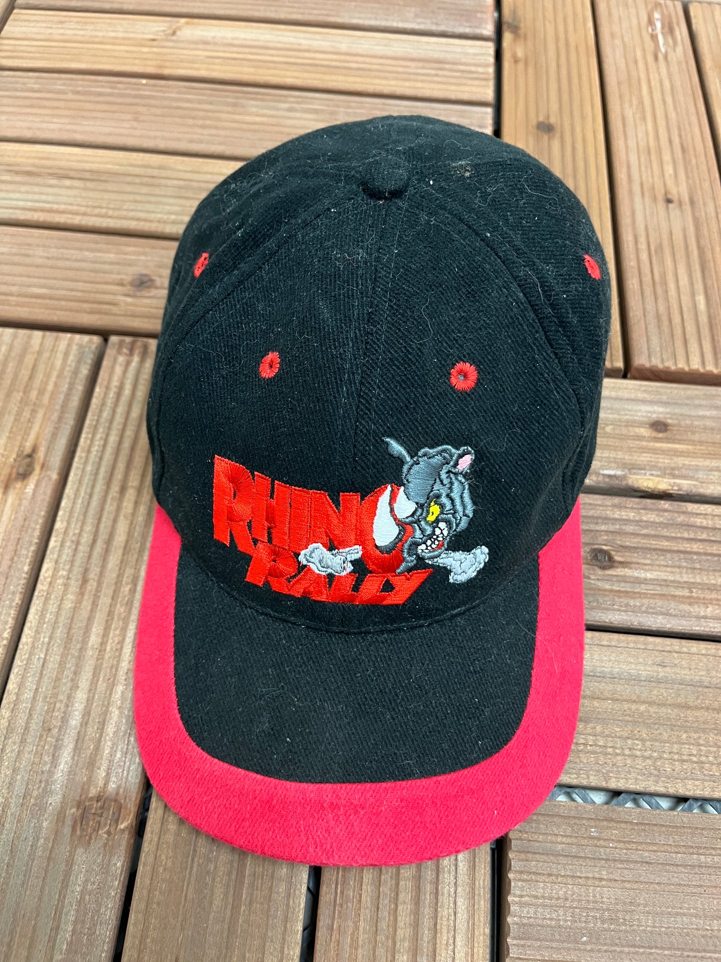 Rhino Rally Busch Gardens Graphic Hat | Metal Clasp Adjustable | Vintage 2000s Promotional Black Cap | Free Shipping to USA |