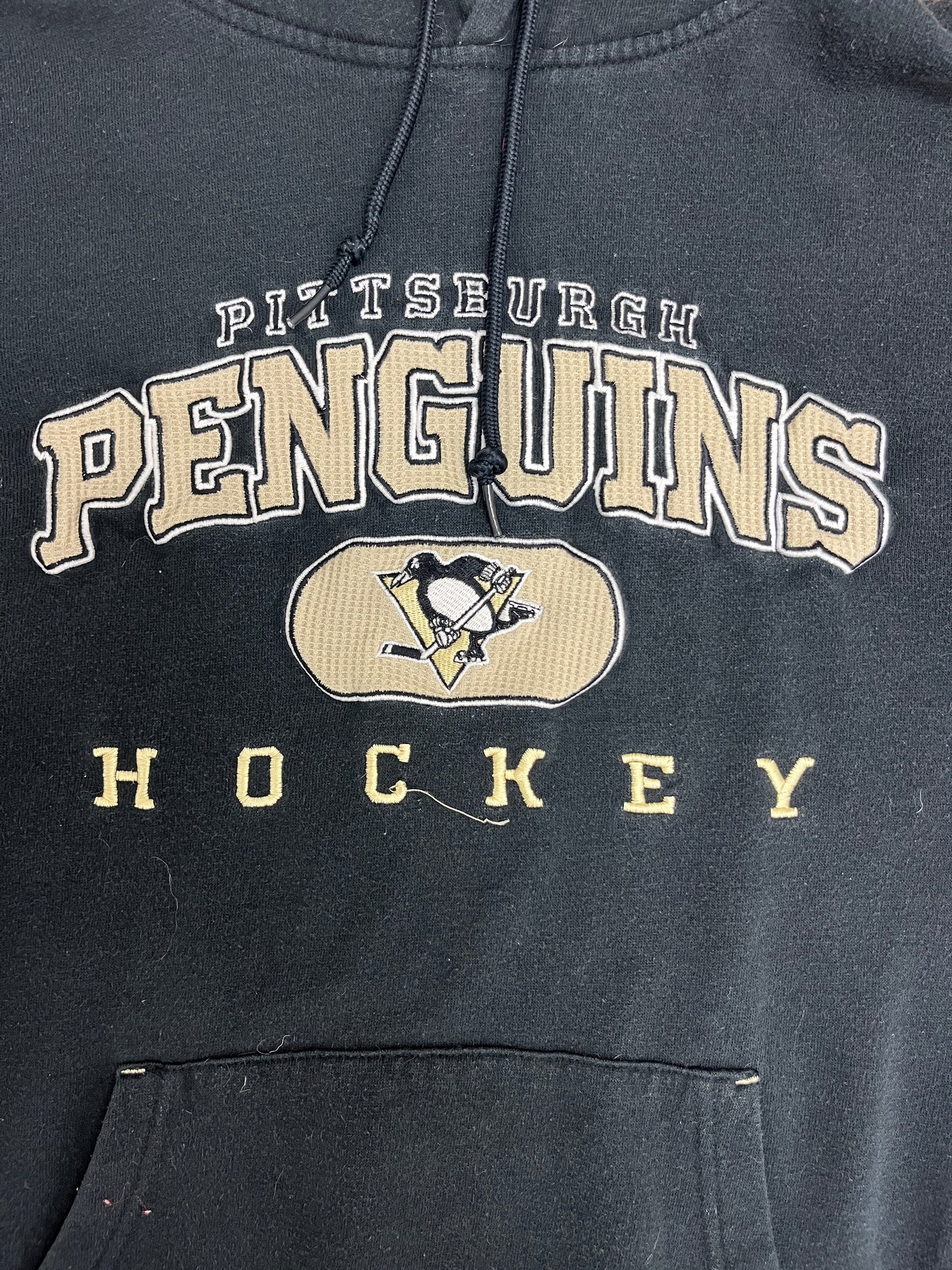 Pittsburgh Penguins Stitched Graphic Hoodie | Size Medium | Vintage 2000s Reebok NHL Hockey Black Sweatshirt | Free Shipping to USA |