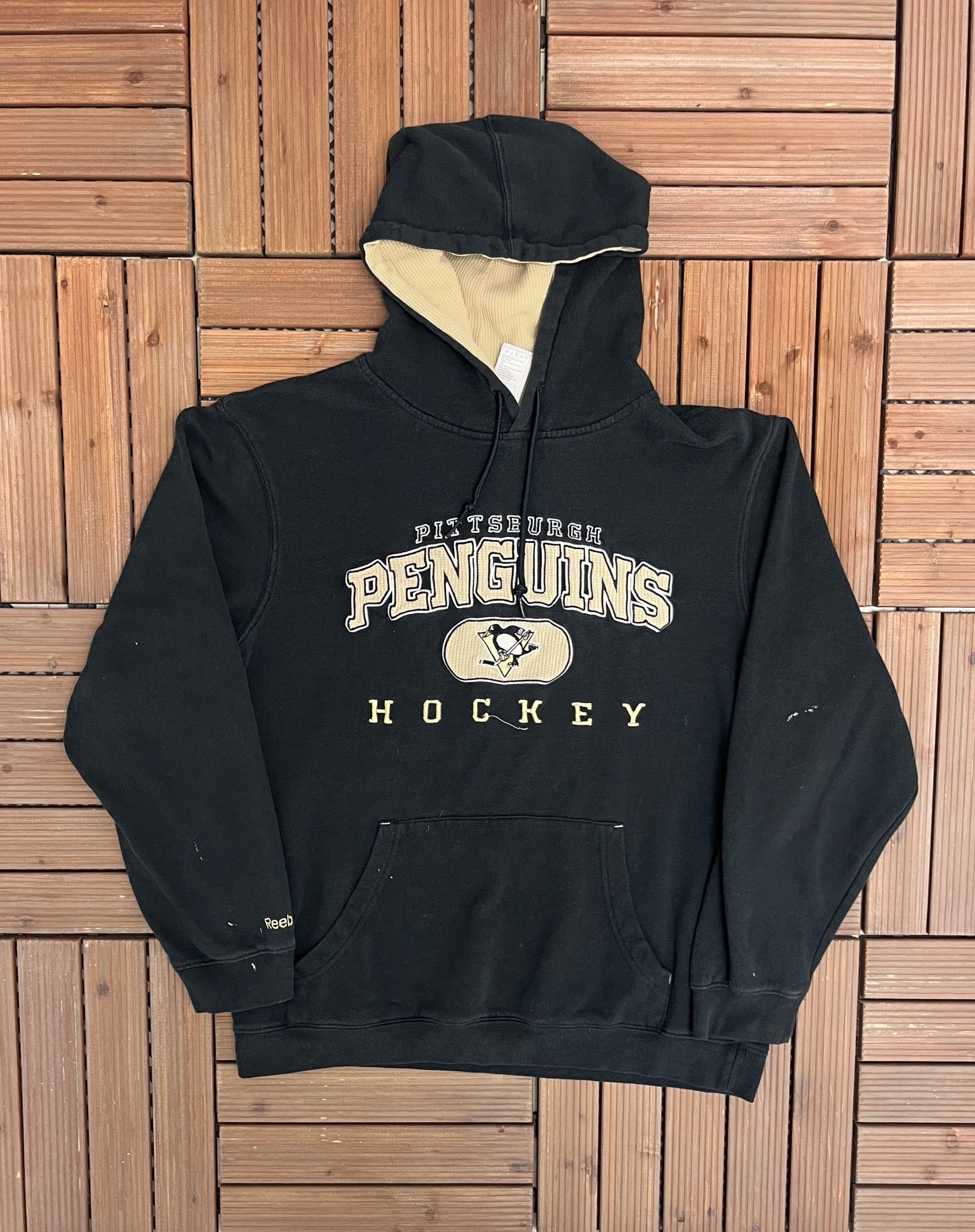 Pittsburgh Penguins Stitched Graphic Hoodie | Size Medium | Vintage 2000s Reebok NHL Hockey Black Sweatshirt | Free Shipping to USA |