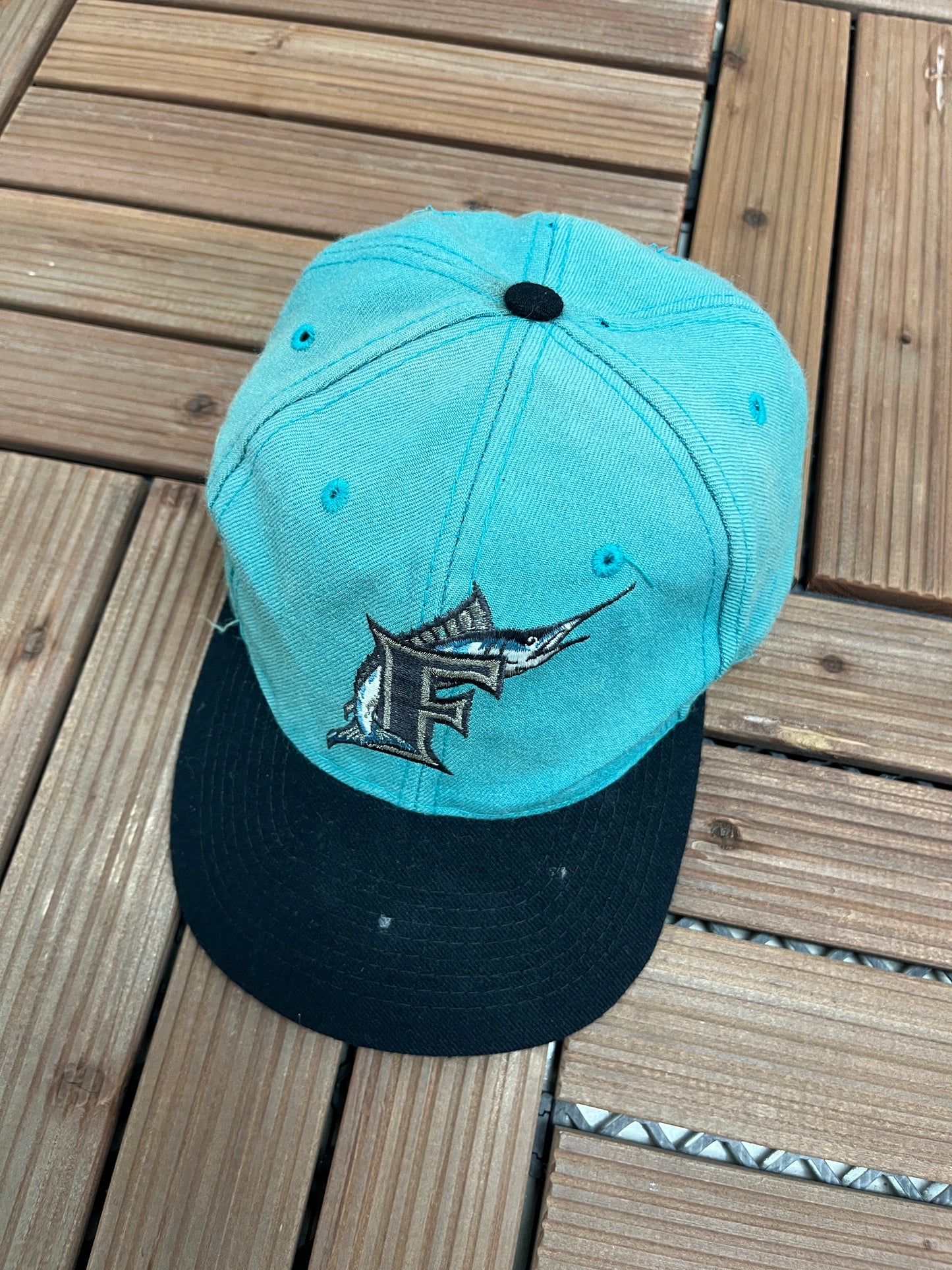 Florida Marlins Embroidered Graphic Hat | Snap Back | Vintage 1990s American Needle MLB Baseball Blue Cap |