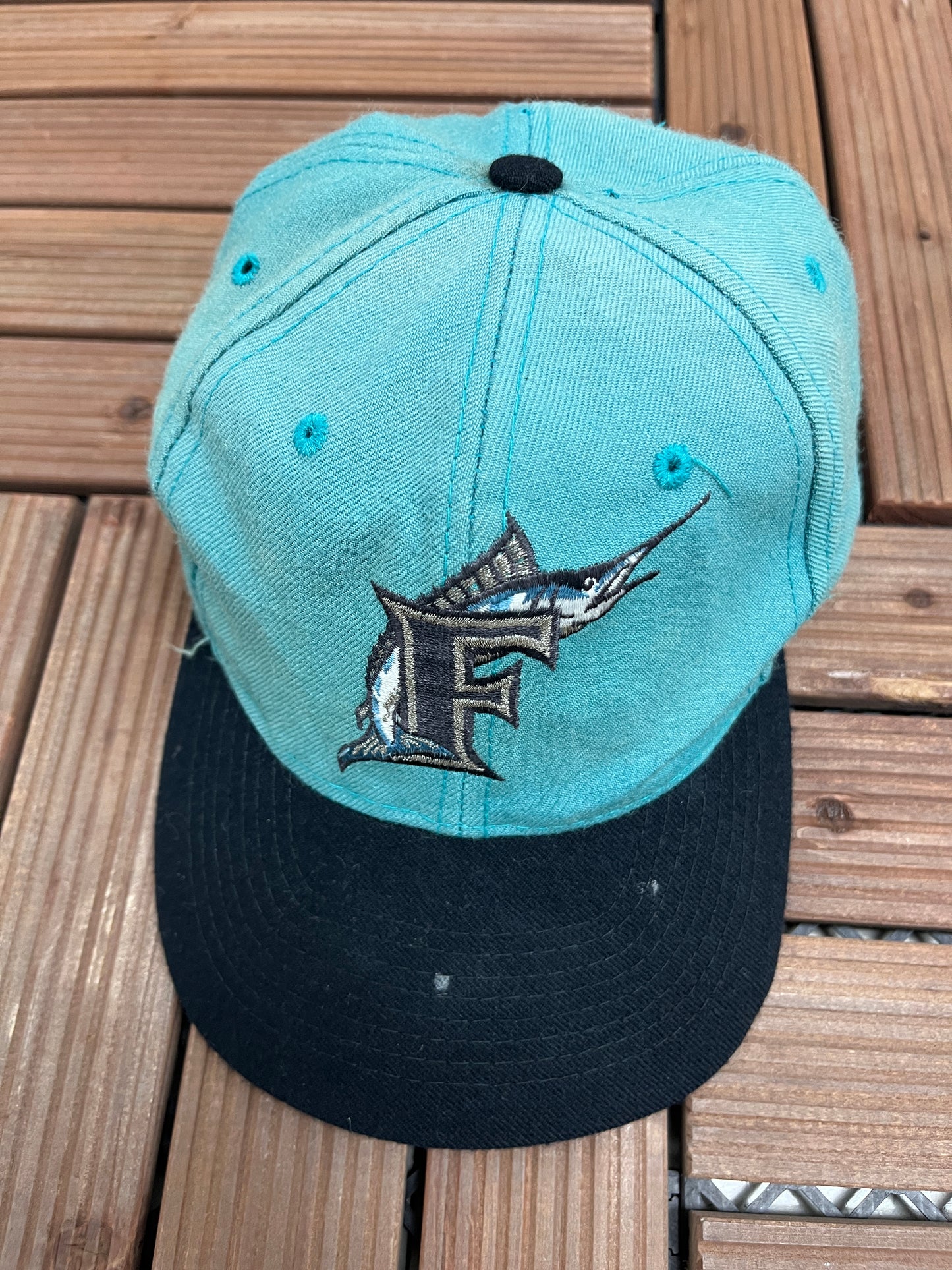 Florida Marlins Embroidered Graphic Hat | Snap Back | Vintage 1990s American Needle MLB Baseball Blue Cap |