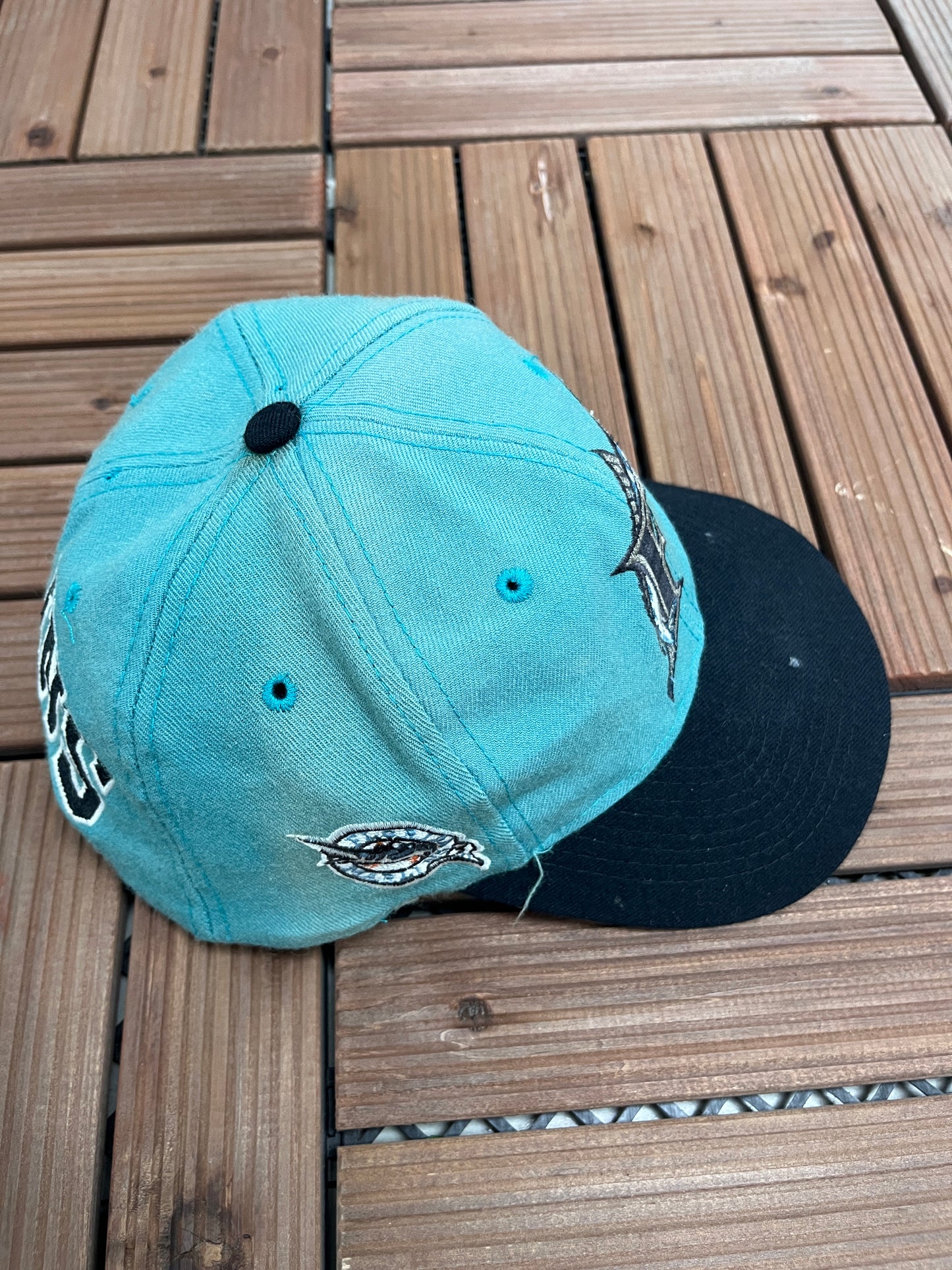 Florida Marlins Embroidered Graphic Hat | Snap Back | Vintage 1990s American Needle MLB Baseball Blue Cap |