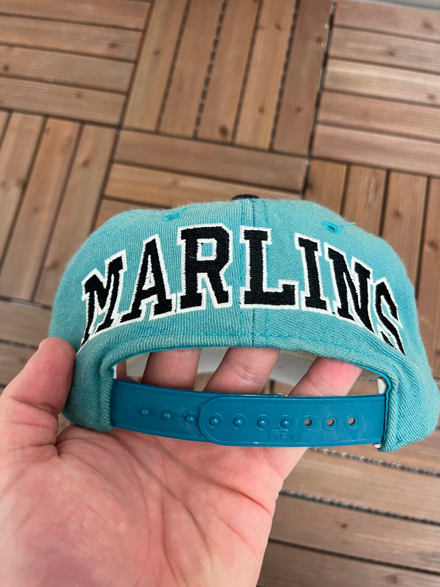 Florida Marlins Embroidered Graphic Hat | Snap Back | Vintage 1990s American Needle MLB Baseball Blue Cap |