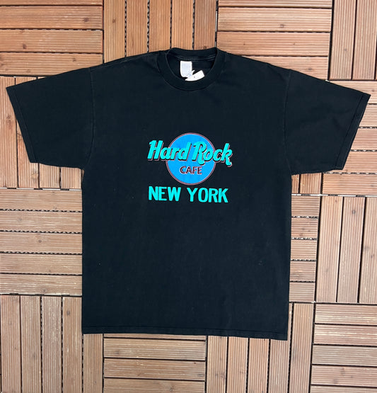 Hard Rock Cafe New York Graphic Tee | Size X-Large | Vintage 2000s Promotional Collectors Black T-Shirt |