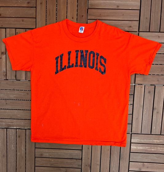 Illinois Fighting Illini Graphic Tee | Size XX-Large | Vintage 1990s College Russell Athletic Orange T-Shirt |