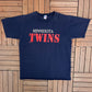 Minnesota Twins Baseball Graphic Tee | Size X-Large | Vintage 1990s MLB Baseball Blue T-Shirt |