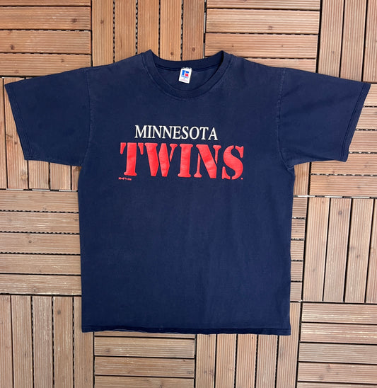 Minnesota Twins Baseball Graphic Tee | Size X-Large | Vintage 1990s MLB Baseball Blue T-Shirt |