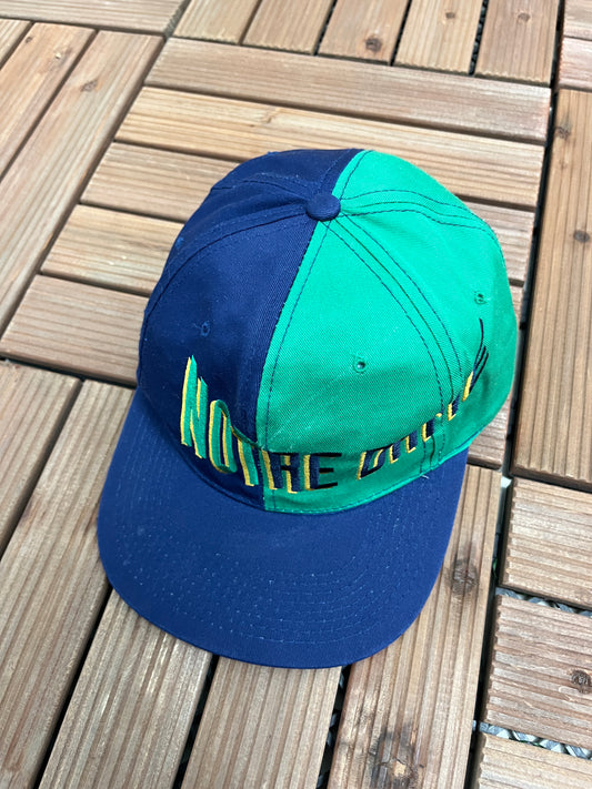 Notre Dame Fighting Irish Graphic Hat | Snap Back | Vintage 1990s College Sports Green & Blue Cap |