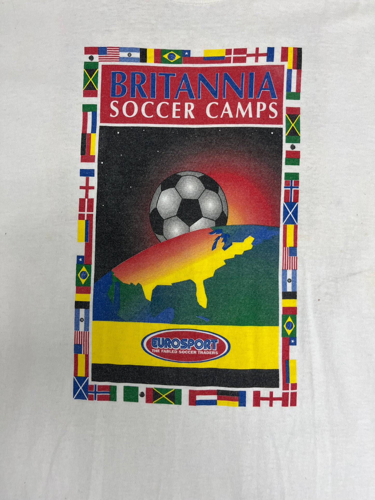Brittania Soccer Camps Reebok Soccer Graphic Tee | Size Large | Vintage 1990s Branded Soccer Football White T-Shirt | Free Shipping to USA |
