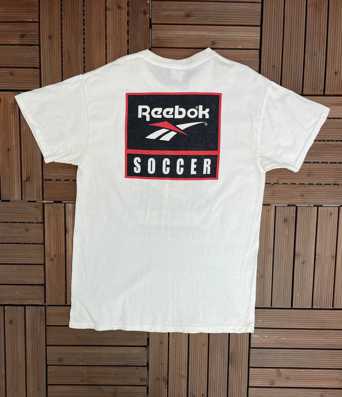 Brittania Soccer Camps Reebok Soccer Graphic Tee | Size Large | Vintage 1990s Branded Soccer Football White T-Shirt | Free Shipping to USA |