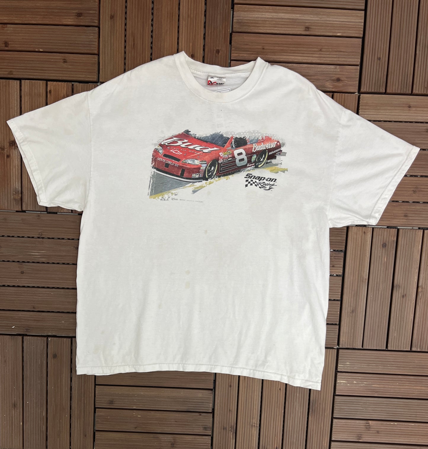 Dale Earnhardt Jr Snap-On Racing Graphic Tee | Size XX-Large | Vintage 2000s NASCAR Racing White T-Shirt | Free Shipping to America |