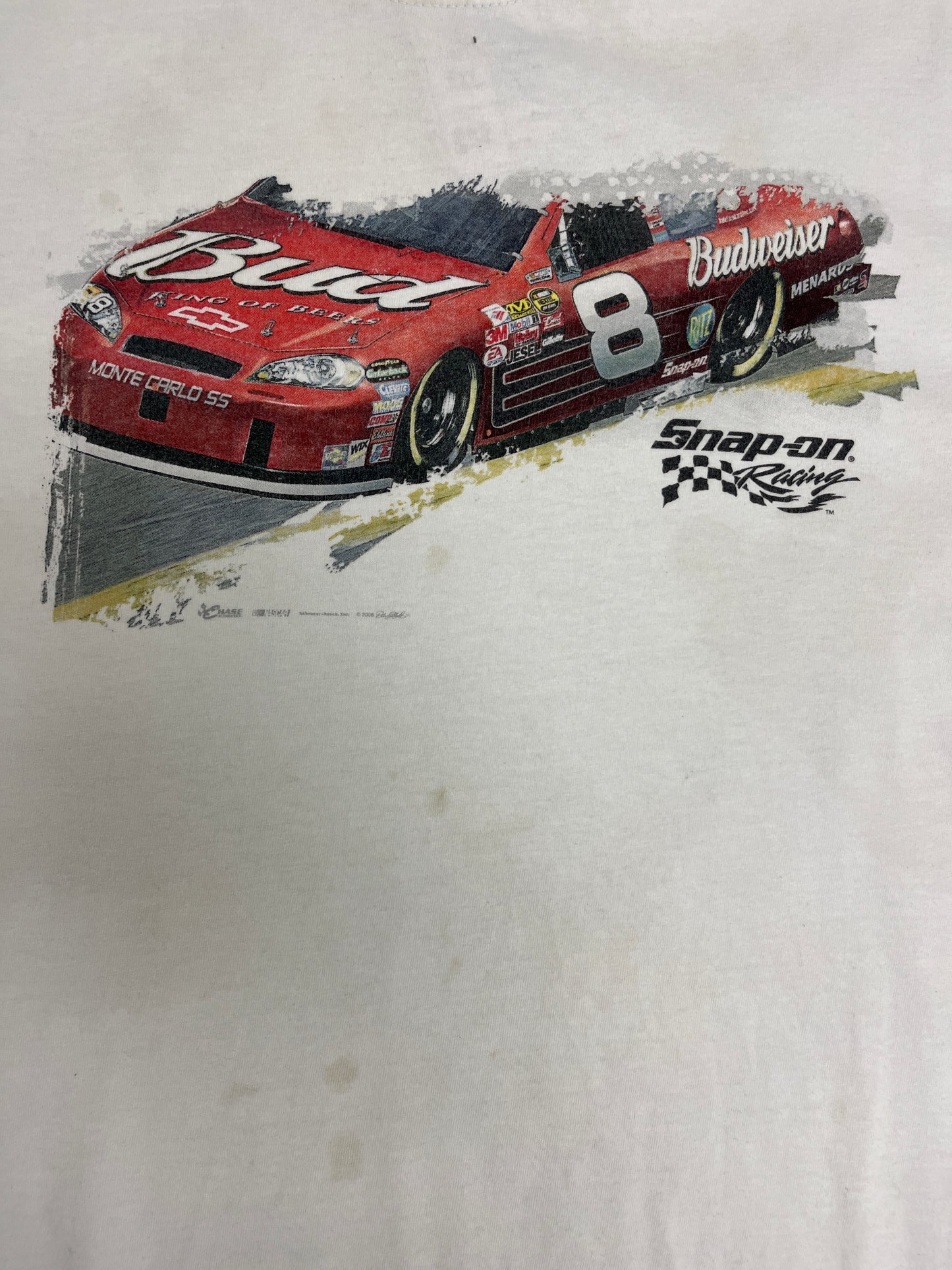 Dale Earnhardt Jr Snap-On Racing Graphic Tee | Size XX-Large | Vintage 2000s NASCAR Racing White T-Shirt | Free Shipping to America |