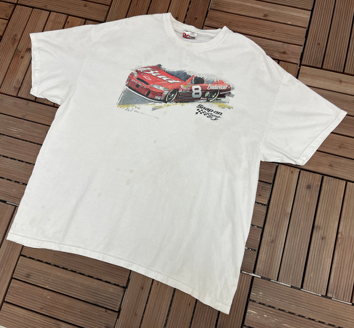 Dale Earnhardt Jr Snap-On Racing Graphic Tee | Size XX-Large | Vintage 2000s NASCAR Racing White T-Shirt | Free Shipping to America |