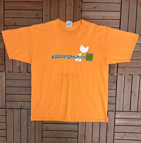 Woodstock.com 1998 Festival Graphic Tee | Size XX-Large | Vintage 1990s Music Festival Orange T-Shirt |