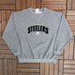 Pittsburgh Steelers Stitched Graphic Crewneck | Size Large | Vintage 1990s NFL Football Grey Sweater |