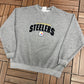 Pittsburgh Steelers Stitched Graphic Crewneck | Size Large | Vintage 1990s NFL Football Grey Sweater |