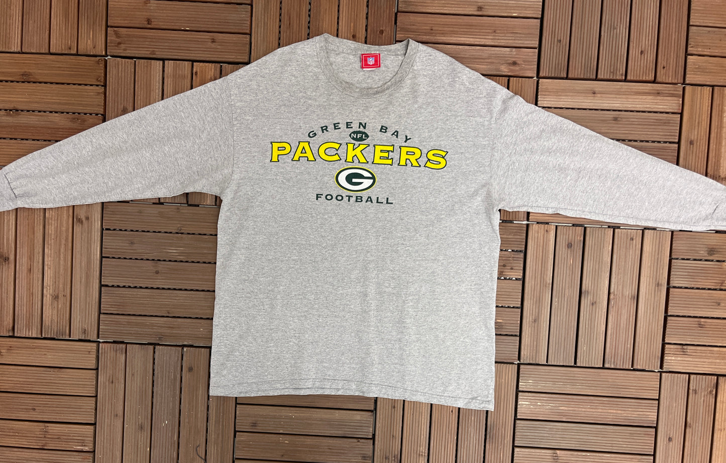 Green Bay Packers Graphic Tee | Size X-Large | Vintage 2000s NFL Football Long Sleeve Grey T-Shirt | Free Shipping to USA |